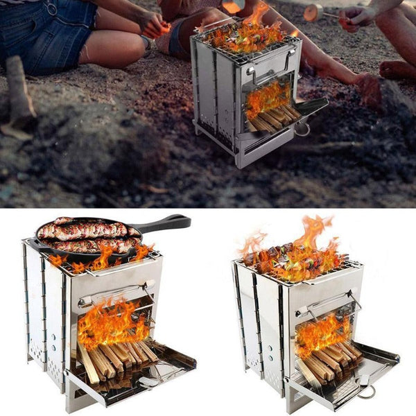 Wood Burning Camp Stove Folding Stainless Steel BBQ Outdoor Survival –  Wautton Outdoor Gear