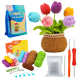 Flower Crochet Kit, Crochet Starter Kit Potted Plants with Step-by-Step Video Tutorials for Complete Beginners Adults