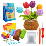 Flower Crochet Kit, Crochet Starter Kit Potted Plants with Step-by-Step Video Tutorials for Complete Beginners Adults