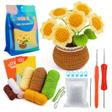 Flower Crochet Kit, Crochet Starter Kit Potted Plants with Step-by-Step Video Tutorials for Complete Beginners Adults