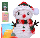 Christmas Snowman Crochet Kit for Beginners, Crochet Starters Kit Adult, Complete Little Snowman Craft Knitting Kit with Crochet Hooks Yarns Step-by-Step Video Tutorials